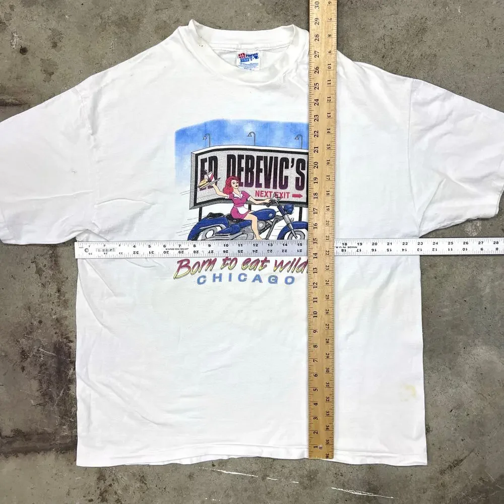 Vintage 90s Ed Debevic's Diner Motorcycles Biker Hanes Beefy T Shirt Chicago XL